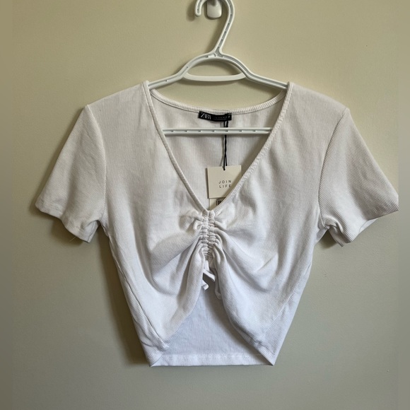 Zara Ruched Ribbed Crop Top - Picture 3 of 4